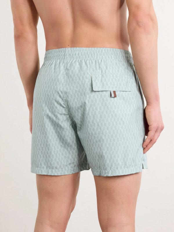Straight-Leg Mid-Length Printed Swim Shorts - BK Straight-Leg Mid-Length Printed Swim Shorts - BK