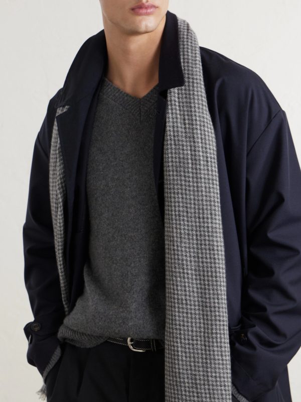 Houndstooth Wool and Cashmere-Blend Scarf - FR Houndstooth Wool and Cashmere-Blend Scarf - FR