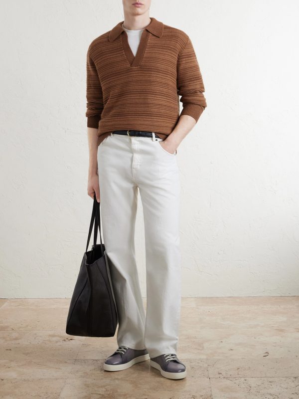 Wool and Cashmere-Blend Polo Sweater - OU Wool and Cashmere-Blend Polo Sweater - OU