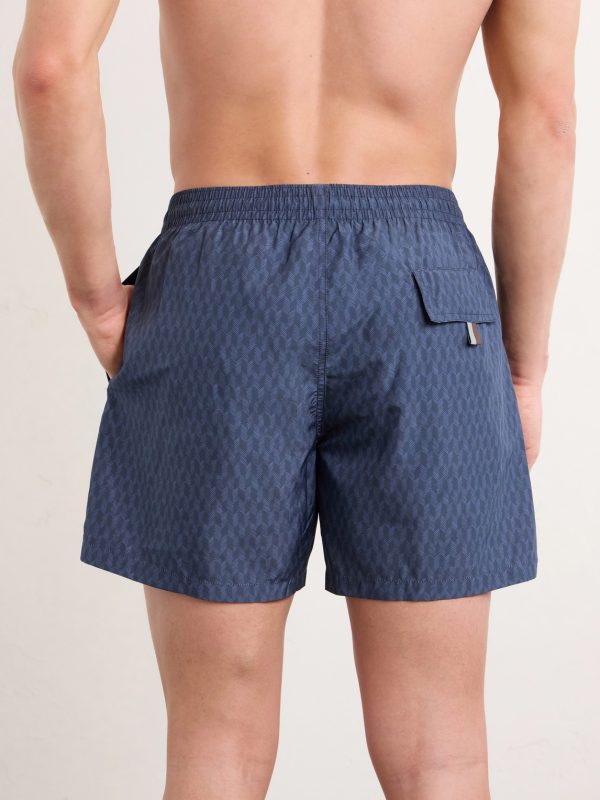 Straight-Leg Mid-Length Printed Swim Shorts - BK Straight-Leg Mid-Length Printed Swim Shorts - BK