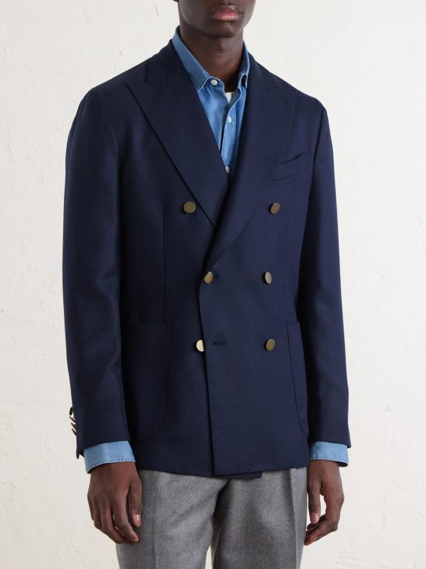 Double-Breasted Virgin Wool-Hopsack Blazer - FR Double-Breasted Virgin Wool-Hopsack Blazer - FR