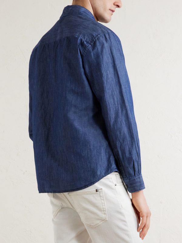 Button-Down Collar Cotton and Linen-Blend Shirt - BK