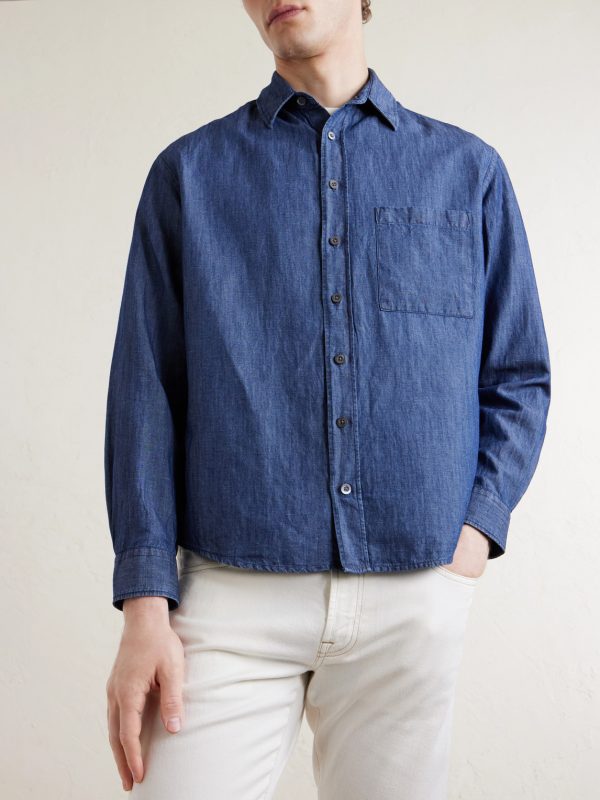 Button-Down Collar Cotton and Linen-Blend Shirt - FR
