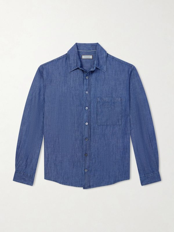 Button-Down Collar Cotton and Linen-Blend Shirt