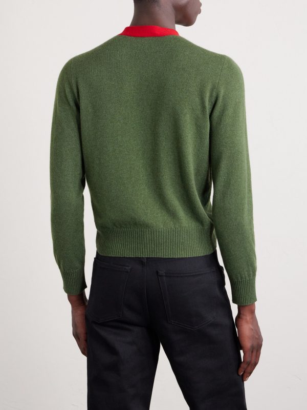 Slim-Fit Cropped Wool-Trimmed Striped Cashmere Sweater - BK