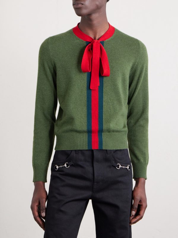 Slim-Fit Cropped Wool-Trimmed Striped Cashmere Sweater - FR