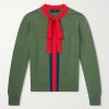 Slim-Fit Cropped Wool-Trimmed Striped Cashmere Sweater