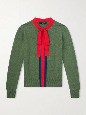 Slim-Fit Cropped Wool-Trimmed Striped Cashmere Sweater Slim-Fit Cropped Wool-Trimmed Striped Cashmere Sweater