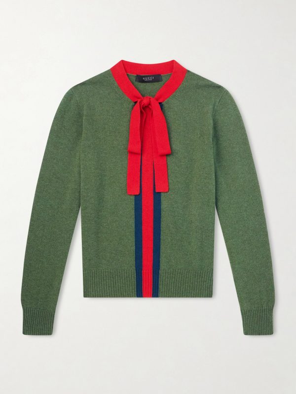 Slim-Fit Cropped Wool-Trimmed Striped Cashmere Sweater