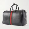 Medium Webbing-Trimmed Leather Duffle Bag - BK Medium Webbing-Trimmed Leather Duffle Bag - BK
