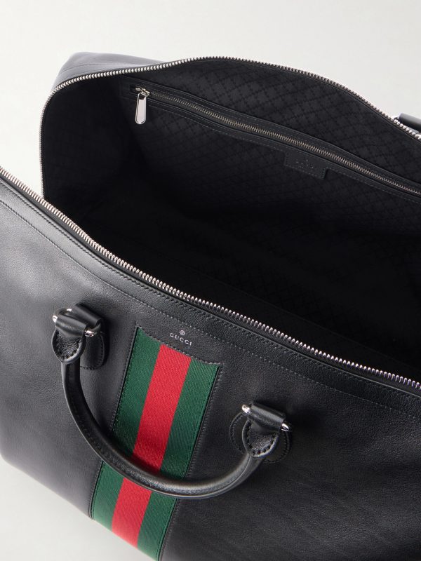 Medium Webbing-Trimmed Leather Duffle Bag - E1 Medium Webbing-Trimmed Leather Duffle Bag - E1