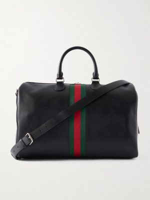 Medium Webbing-Trimmed Leather Duffle Bag Medium Webbing-Trimmed Leather Duffle Bag
