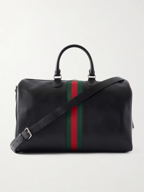 Medium Webbing-Trimmed Leather Duffle Bag Medium Webbing-Trimmed Leather Duffle Bag