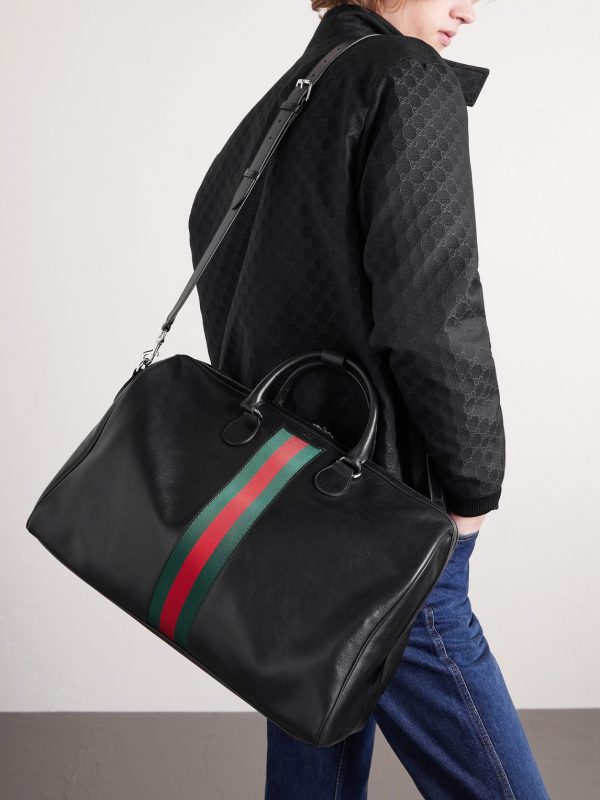 Medium Webbing-Trimmed Leather Duffle Bag - OU Medium Webbing-Trimmed Leather Duffle Bag - OU