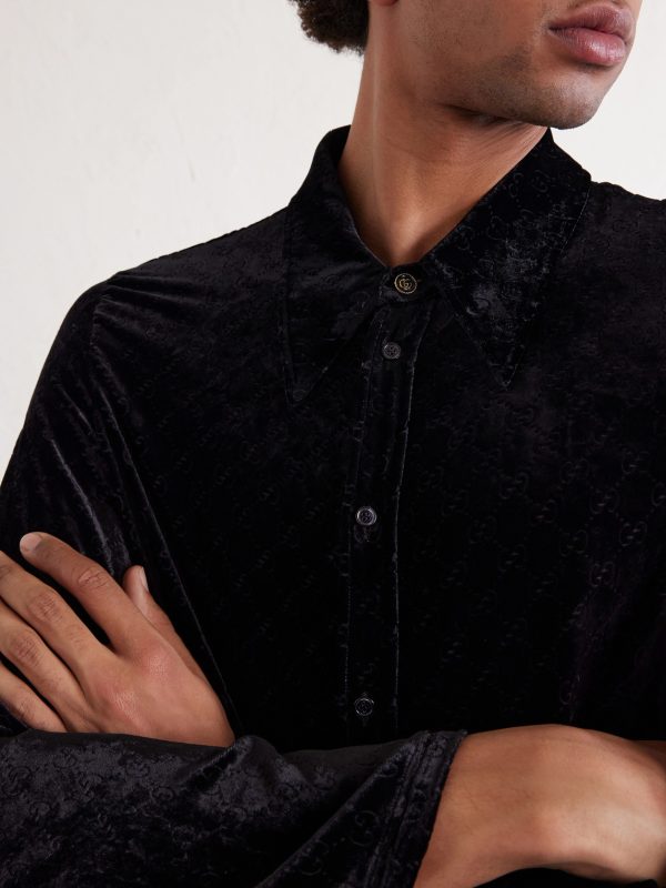 Slim-Fit Logo-Devoré Velvet Shirt - CU
