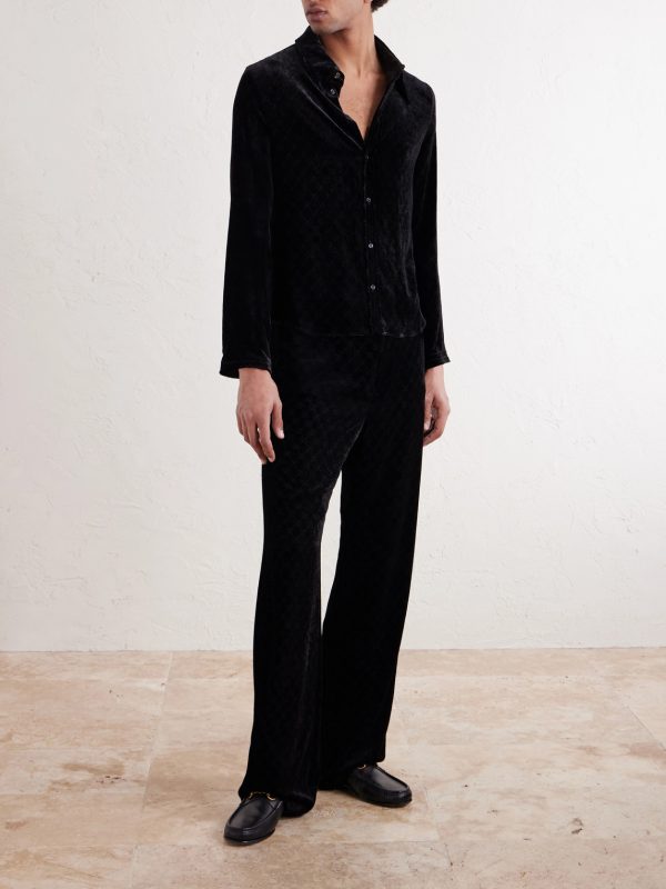 Slim-Fit Logo-Devoré Velvet Shirt - FR