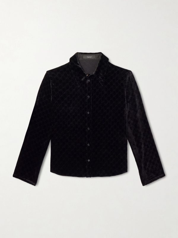 Slim-Fit Logo-Devoré Velvet Shirt