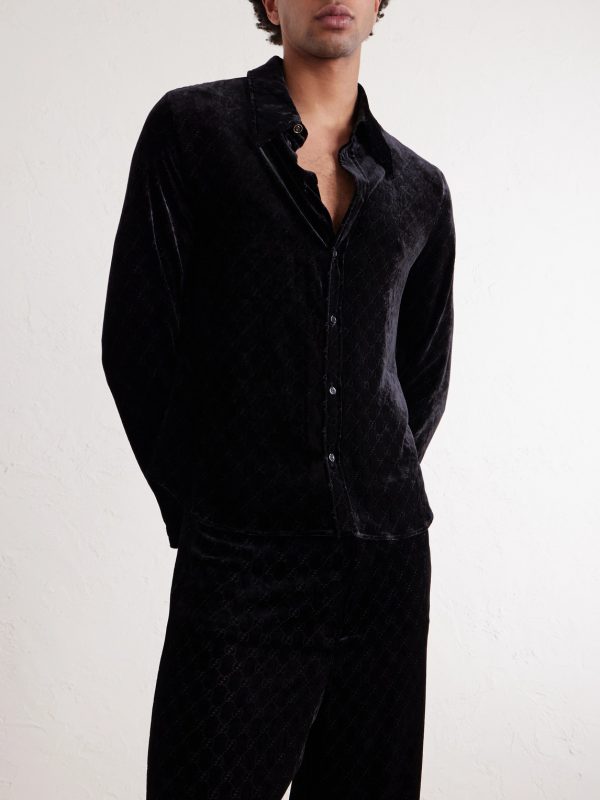 Slim-Fit Logo-Devoré Velvet Shirt - OU