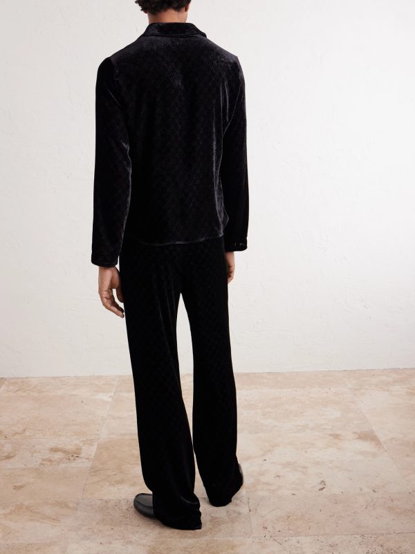 Straight-Leg Logo-Devoré Velvet Trousers - BK Straight-Leg Logo-Devoré Velvet Trousers - BK