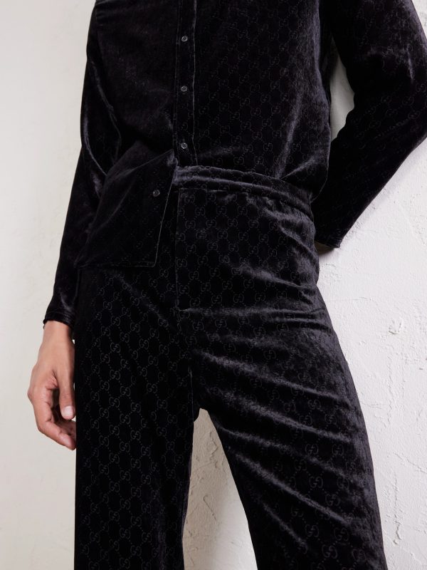 Straight-Leg Logo-Devoré Velvet Trousers - CU Straight-Leg Logo-Devoré Velvet Trousers - CU