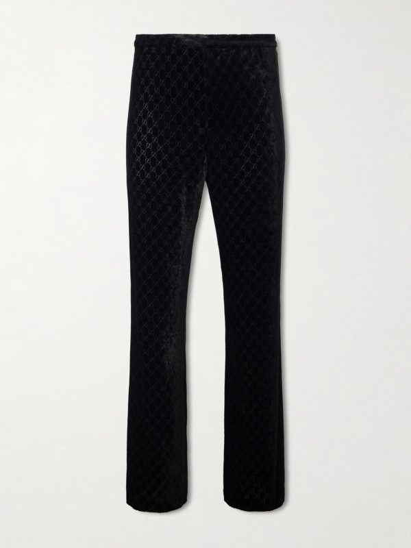 Straight-Leg Logo-Devoré Velvet Trousers Straight-Leg Logo-Devoré Velvet Trousers