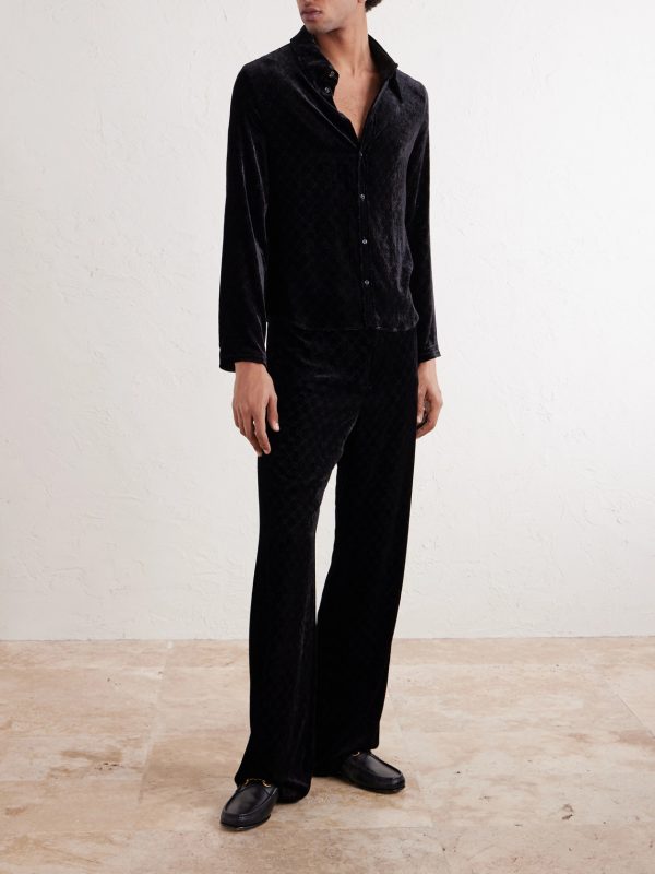 Straight-Leg Logo-Devoré Velvet Trousers - OU Straight-Leg Logo-Devoré Velvet Trousers - OU