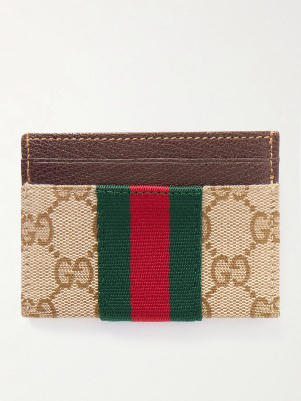 Leather-Trimmed Monogrammed Canvas Cardholder - BK Leather-Trimmed Monogrammed Canvas Cardholder - BK