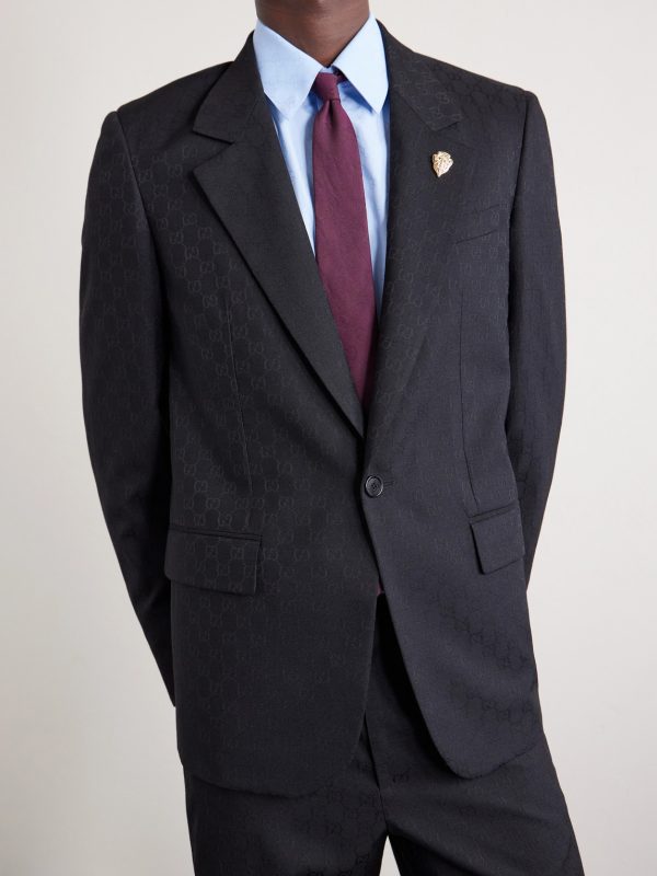 Slim-Fit Logo-Jacquard Woven Blazer - FR Slim-Fit Logo-Jacquard Woven Blazer - FR