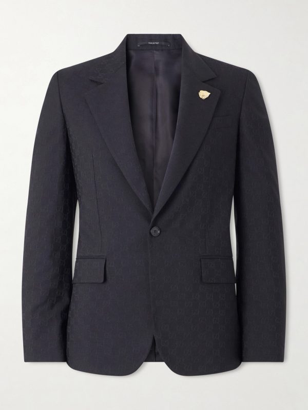 Slim-Fit Logo-Jacquard Woven Blazer Slim-Fit Logo-Jacquard Woven Blazer