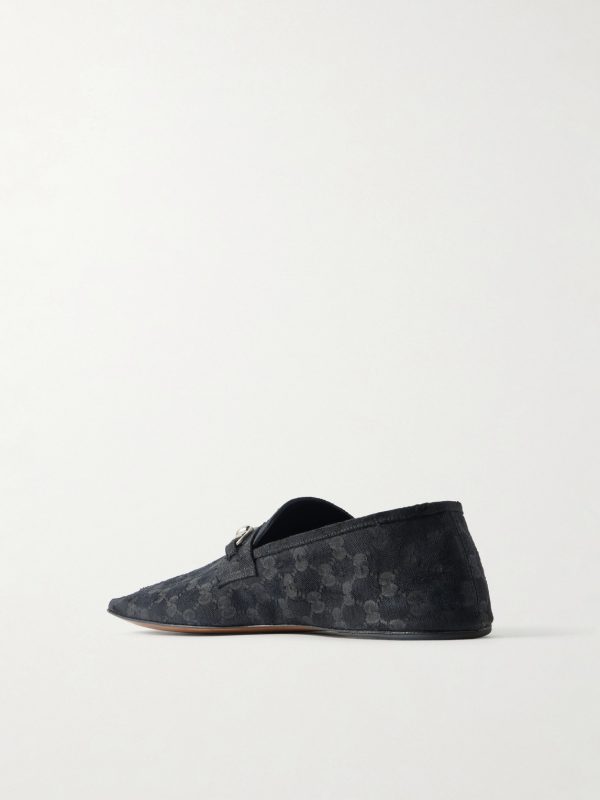Horsebit-Embellished Distressed Monogrammed Canvas Loafers - BK Horsebit-Embellished Distressed Monogrammed Canvas Loafers - BK