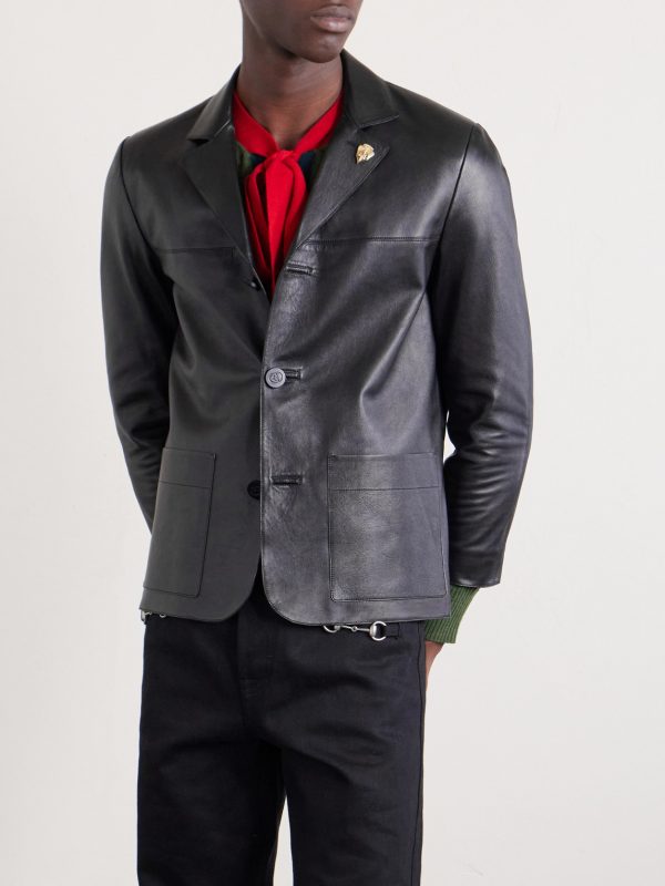 Embellished Leather Blazer - FR Embellished Leather Blazer - FR