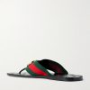 Riviera Logo-Embellished Striped Webbing-Trimmed Leather Sandals - BK Riviera Logo-Embellished Striped Webbing-Trimmed Leather Sandals - BK