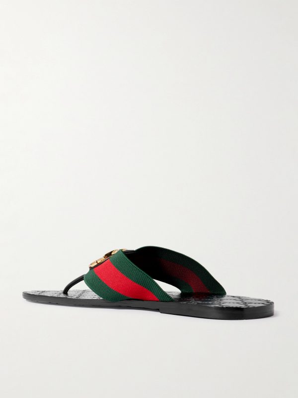 Riviera Logo-Embellished Striped Webbing-Trimmed Leather Sandals - BK Riviera Logo-Embellished Striped Webbing-Trimmed Leather Sandals - BK