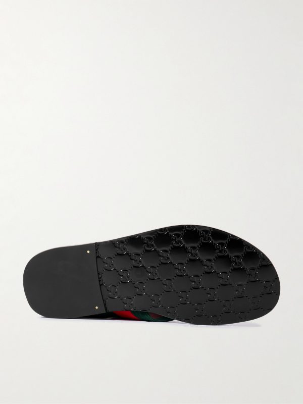 Riviera Logo-Embellished Striped Webbing-Trimmed Leather Sandals - E1 Riviera Logo-Embellished Striped Webbing-Trimmed Leather Sandals - E1