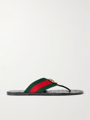 Riviera Logo-Embellished Striped Webbing-Trimmed Leather Sandals