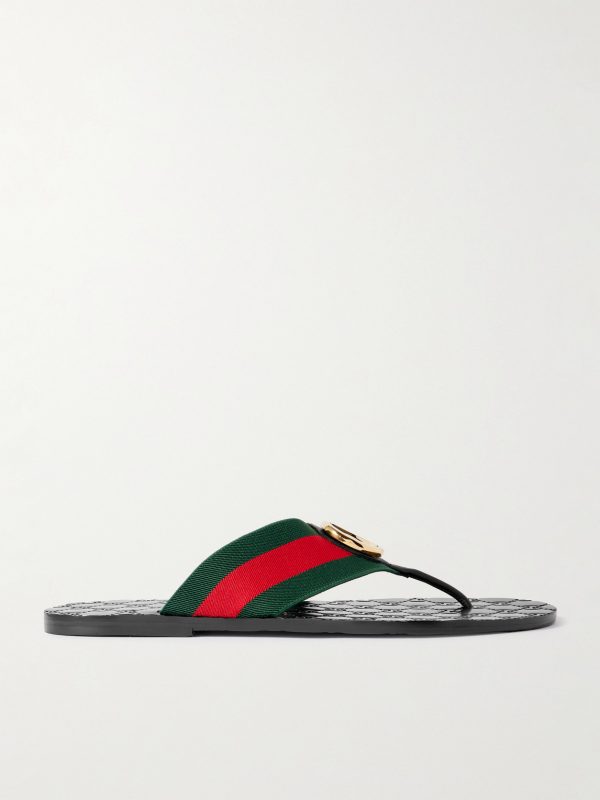 Riviera Logo-Embellished Striped Webbing-Trimmed Leather Sandals Riviera Logo-Embellished Striped Webbing-Trimmed Leather Sandals