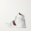 Distressed Webbing-Trimmed Leather High-Top Sneakers - BK