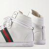 Distressed Webbing-Trimmed Leather High-Top Sneakers - CU