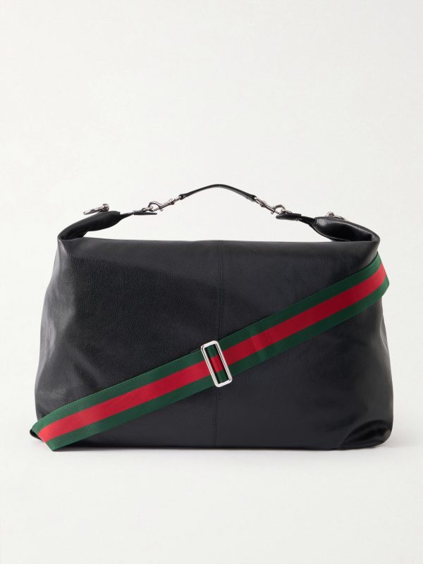 Brera Large Webbing-Trimmed Full-Grain Leather Messenger Bag