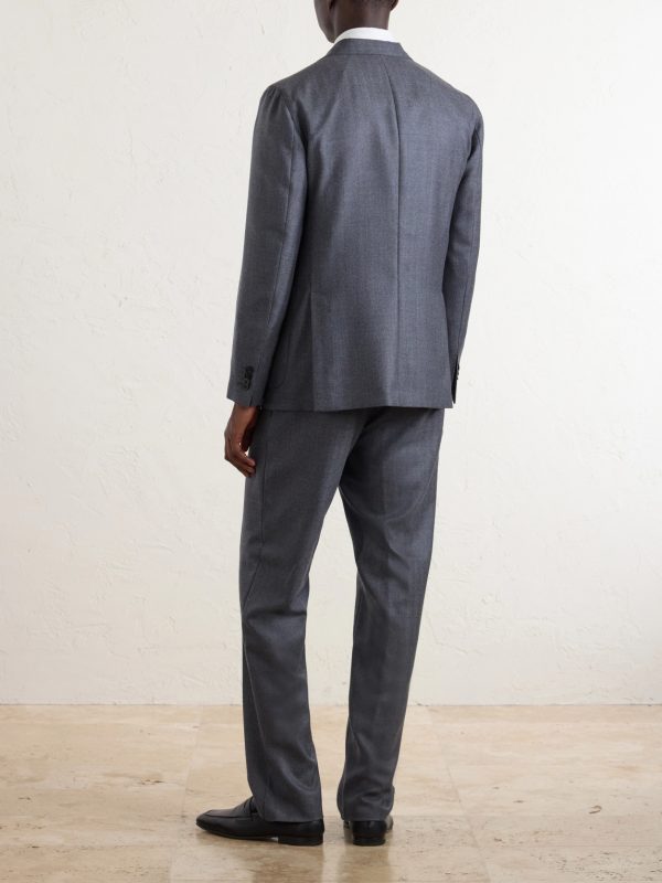 Double-Breasted Herringbone Virgin Wool Suit Jacket - BK