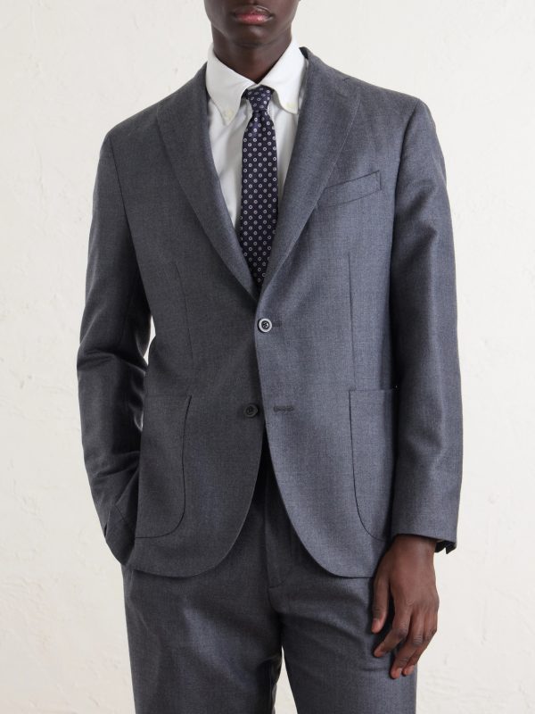 Double-Breasted Herringbone Virgin Wool Suit Jacket - FR
