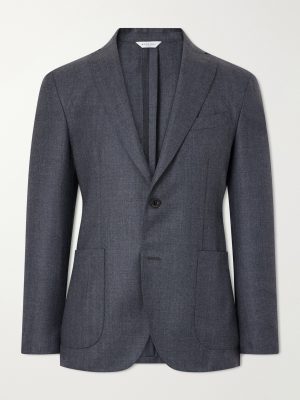 Double-Breasted Herringbone Virgin Wool Suit Jacket
