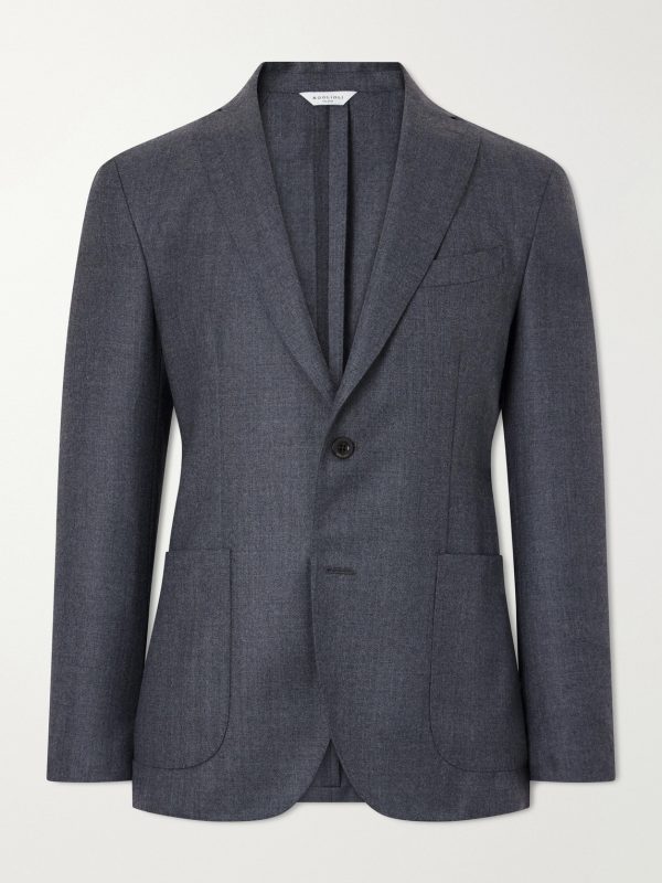 Double-Breasted Herringbone Virgin Wool Suit Jacket