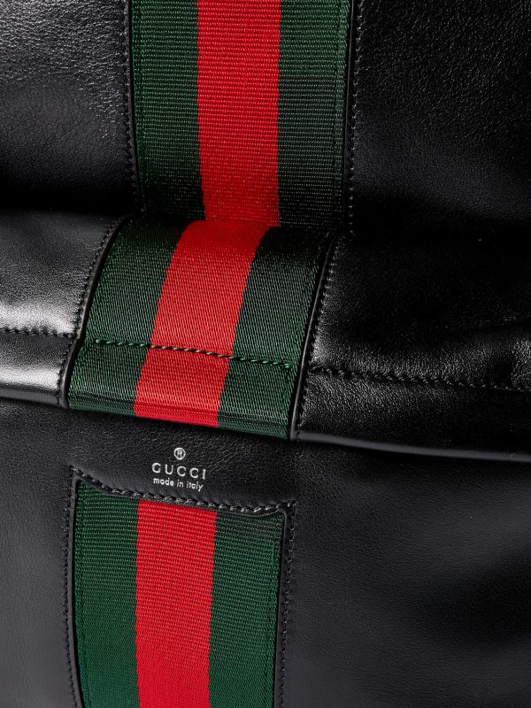 Large Striped Webbing-Trimmed Leather Backpack - CU