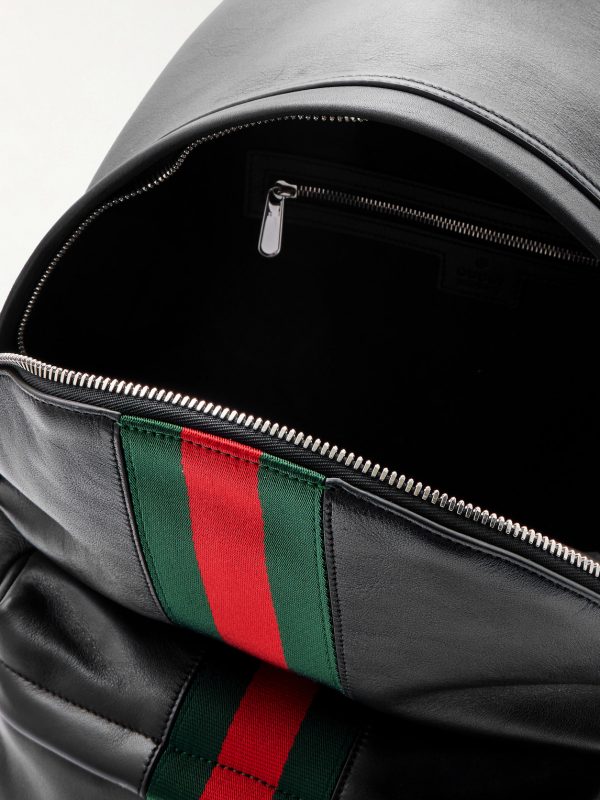 Large Striped Webbing-Trimmed Leather Backpack - E1