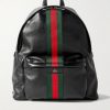 Large Striped Webbing-Trimmed Leather Backpack