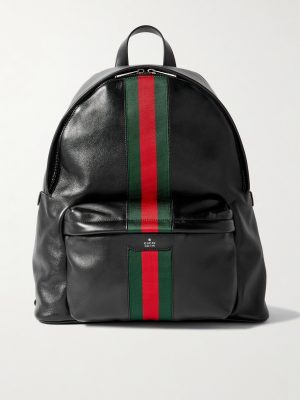Large Striped Webbing-Trimmed Leather Backpack Large Striped Webbing-Trimmed Leather Backpack
