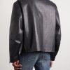 Horsebit-Embellished Leather Bomber Jacket - BK Horsebit-Embellished Leather Bomber Jacket - BK