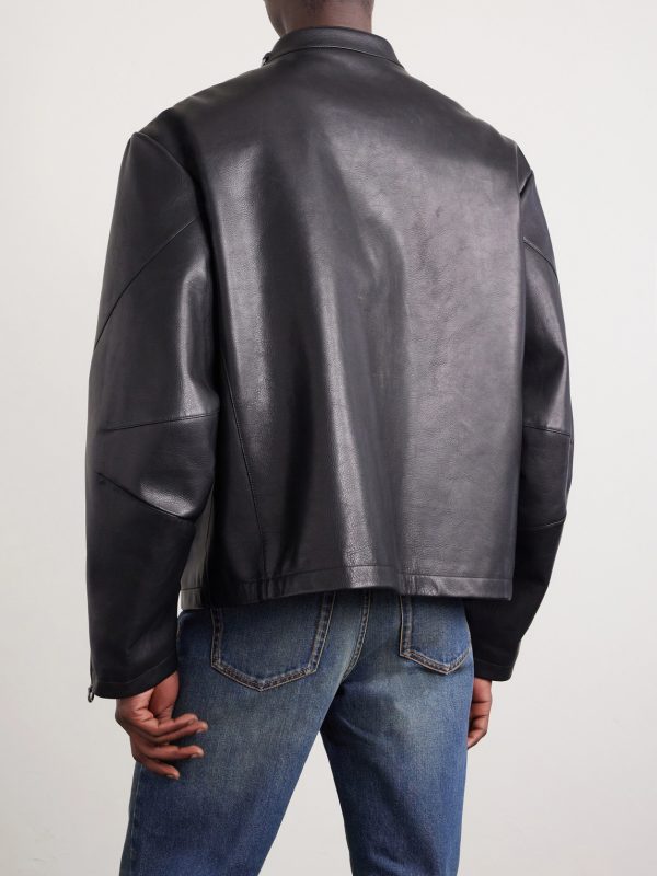 Horsebit-Embellished Leather Bomber Jacket - BK Horsebit-Embellished Leather Bomber Jacket - BK