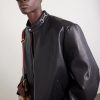 Horsebit-Embellished Leather Bomber Jacket - E1 Horsebit-Embellished Leather Bomber Jacket - E1